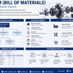 SAP BOM infographic showing bill of materials structure, key elements, BOM types, and process flow in SAP